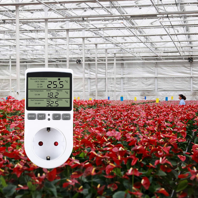 Temperature controller temperature switch 230V with timer and probe socket thermostat switch for greenhouse terrarium aquarium greenhouse seed germination heating cooling