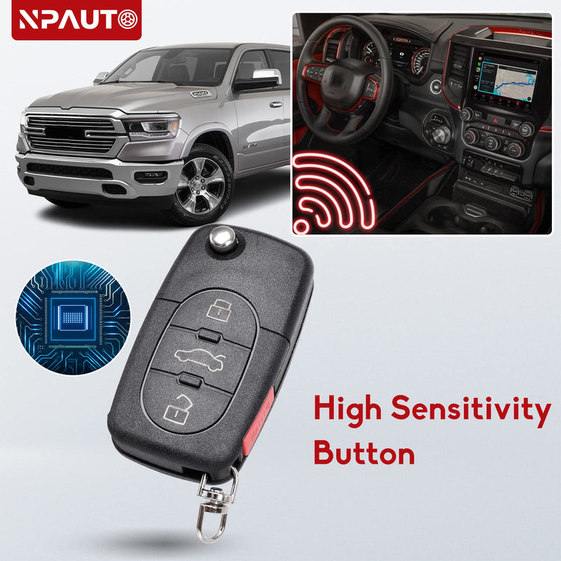 NPAUTO Key Fob Replacement for Audi A4 A6 A8 S4 S6 S8 TT RS6 Cabriolet 1997-2005 - Uncut Keyless Entry Remote Control Car Flip Key Fobs (MYT8Z0837231,4D0837231E, 4D0837231P)