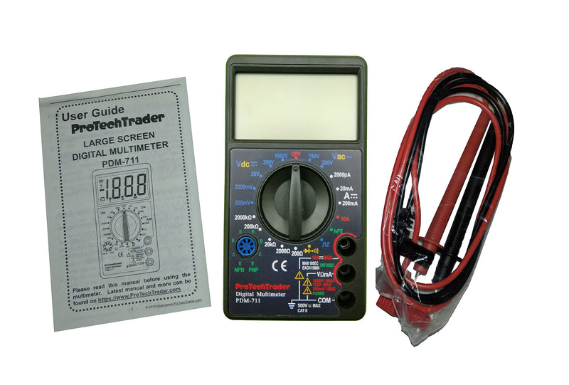 Large Screen Digital Multimeter - Volts Ohms Amps Transistor (hFE) Square Wave Output Diode & Audible Continuity Tester with Buzzer Large Screen Multimeter PDM711