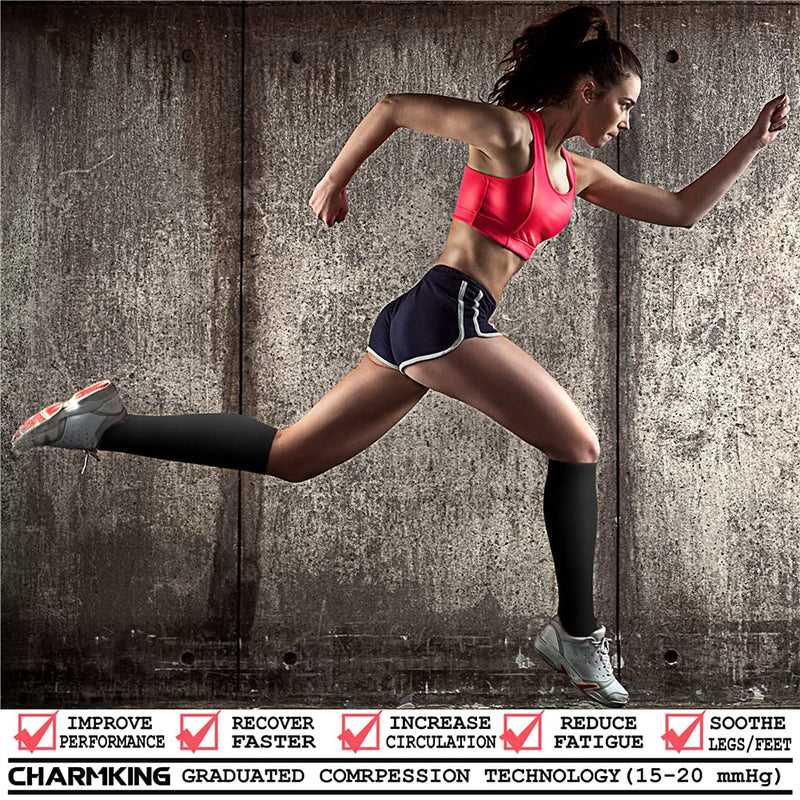 CHARMKING Compression Socks for Women & Men Circulation (3 Pairs)15-20 mmHg is Best Support for Athletic Running Cycling Small-Medium 01 Balck