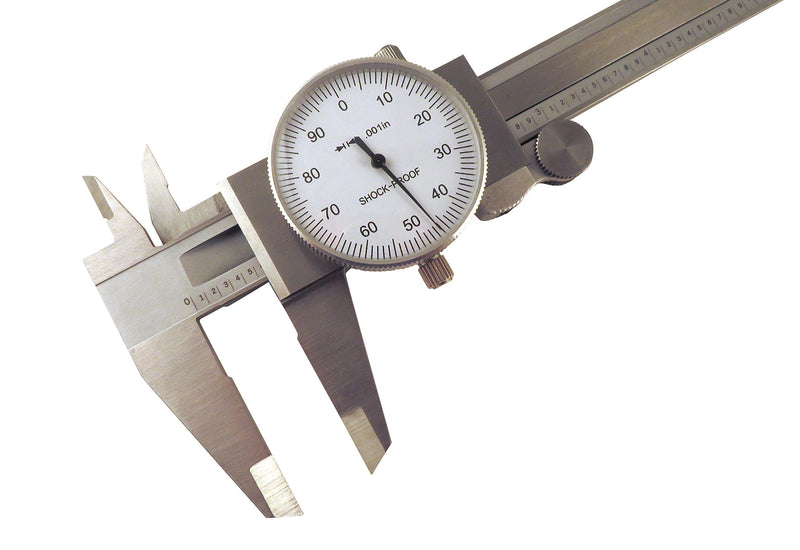 6" SAE Dial Calipers Accurate to 0.001" per 6" Hardened Stainless Steel for Inside, Outside, Step and Depth Measurements SAEDC-6