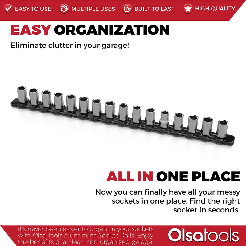 Olsa Tools 1/2-Inch Drive Aluminum Socket Organizer | Professional Quality Socket Holder (Black) Black