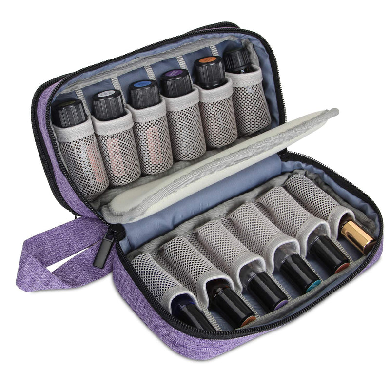Luxja Essential Oil Carrying Case - Holds 12 Bottles (5ml-15ml, Also Fits for Roller Bottles), Portable Double-Layer Organizer for Essential Oil and Accessories, Purple