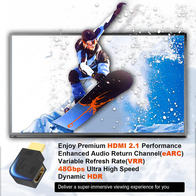 VCELINK 8K HDMI Flat 90 Degree and 270 Degree Adapter, HDMI Right Angle Adapter Male to Female HDMI 2.1 Cable Adapter with 8K@60Hz, 4K@120Hz, HDR, eARC for HDTV Switch Laptop PS4 PS5 Xbox, 2-Pack