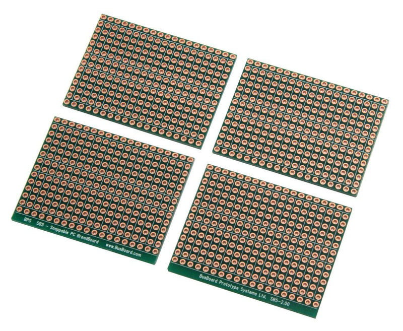 SB5x2 Snappable PCB BreadBoard with 5-Hole Strips 2-Pack, Scored PCB, Snaps Into 4 Small Boards, 2-Layer, Plated Holes, Power Rails, 2.8 x 3.8in (73.7 x 96.5mm)