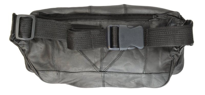 Private Label Large Black Genuine Lambskin Leather Fanny Pack Waist Bag with Cell Phone Pouch