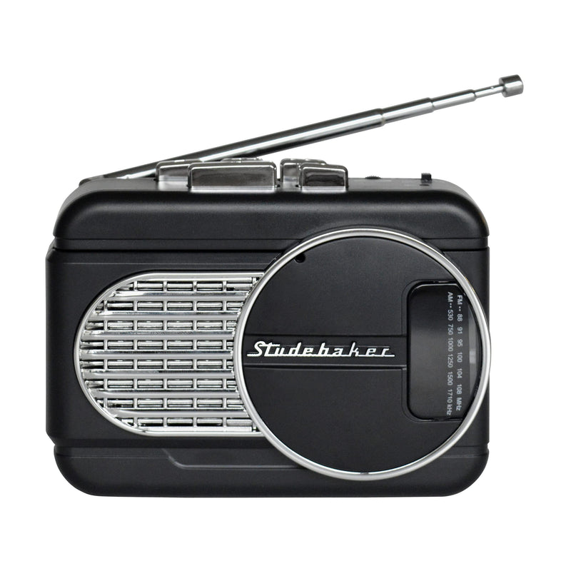 Studebaker Walkabout II Walkman Personal Stereo Cassette Player with AM/FM Radio and Built-in Speaker (Black/Silver) Black/Silver