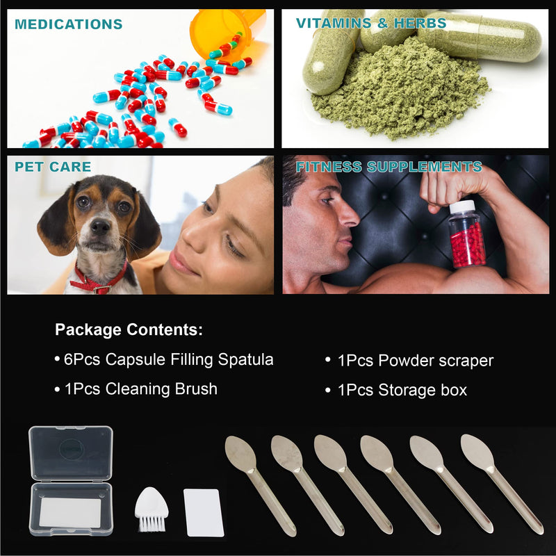 Capsule Filling Machine Kits for Empty Pill Capsules Filler, Lab Supplies - Micro Tiny Spoon Spatula, Lab Scoop Filling Tray Powder Tool, Gel Capsules Size # 000 00 0 1 2 3 4 5 (#000 00 0 1) #000 00 0 1