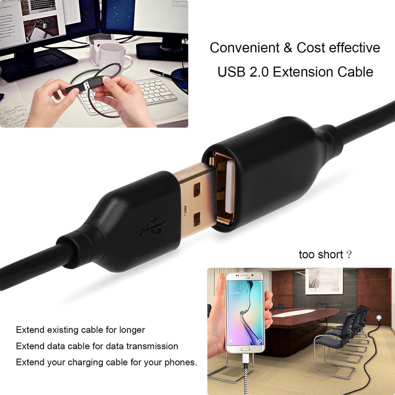 Besgoods 4-Pack - Durable 6ft/2m USB 2.0 Extension Cable A Male to A Female Cable Extender Cord for Keyboard, Mouse, Printer - Black