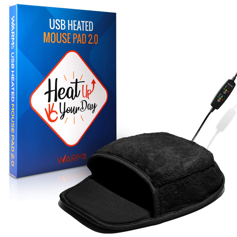 Heated Computer Mouse Pad Hand Warmer: USB Hand Warmers for Computer | Removable Heating Element | 3 Temperatures/Time Limits | Roomy, Hand-Warming Mouse Pad for Men and Women Black