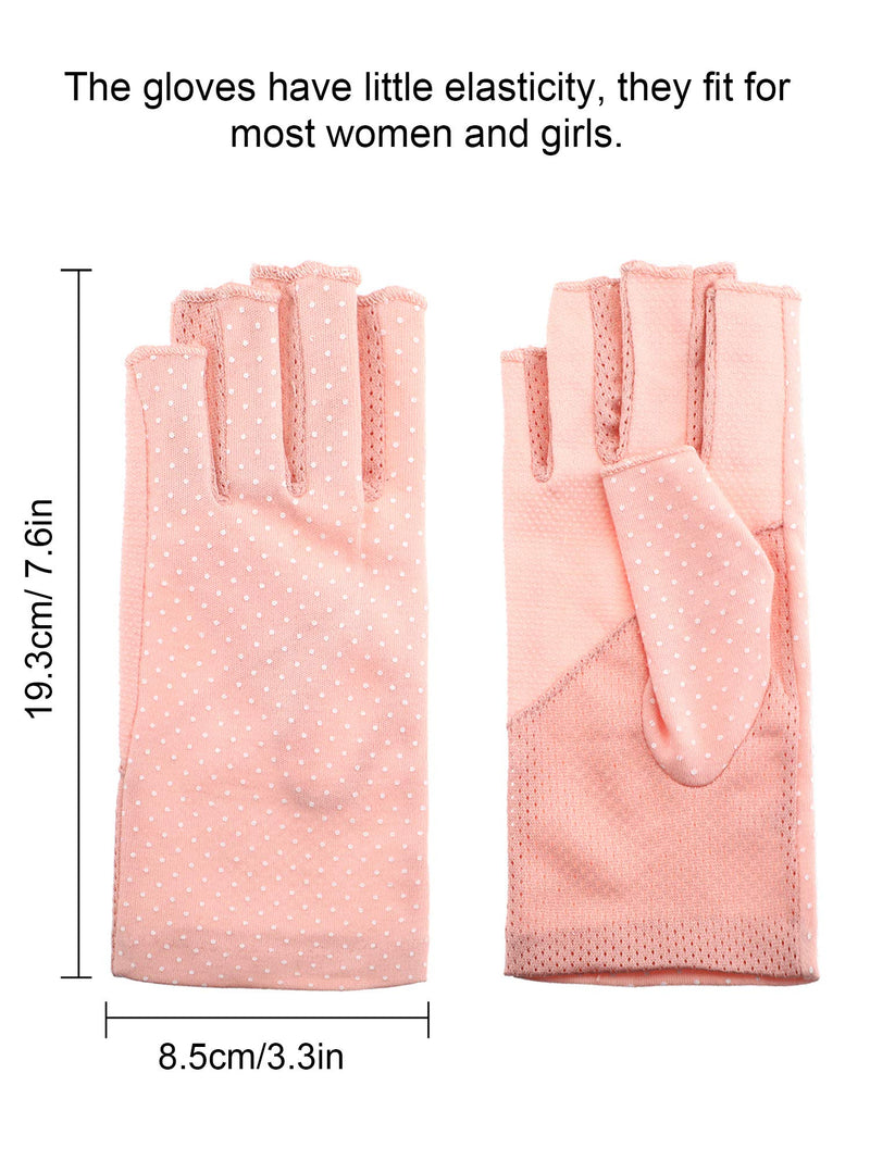 2 Pairs Sunblock Gloves Non Slip UV Protection Driving Gloves Summer Outdoor Gloves for Women and Girls Fingerless Style Pink and Khaki