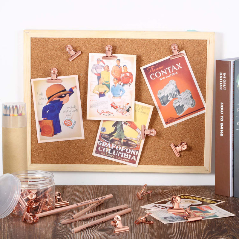 30 Pieces Push Pins Clips, Bulldog Clips with Thumb Tacks for School Artworks Projects on Cork Board, Photos Documents on Bulletin Board, No Holes for The Paper on Cubicle Walls (Rose Gold)