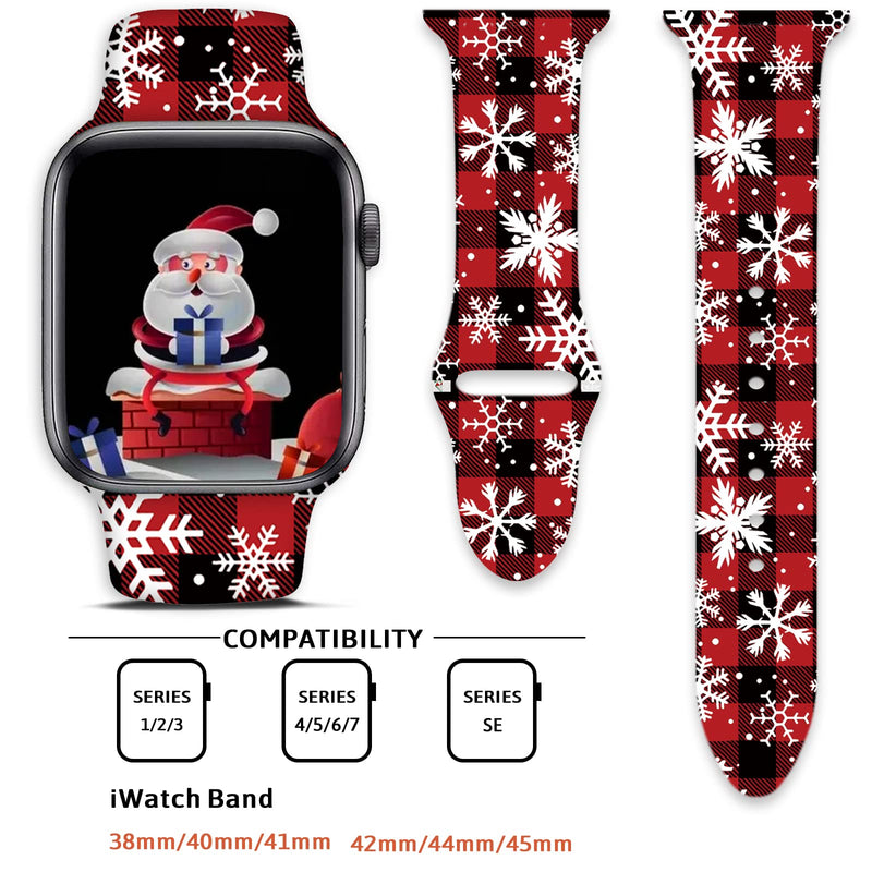 2 Pack Holiday Watch Bands for Apple Watch Band 38mm/40mm/41mm/42mm/44mm/45mm for iWatch SE/Series 7 6 5 4 3 2 1, Replaceable Soft Silicone Cute Pattern Printed Sport Watch Bands Christmas Believe Snowflake