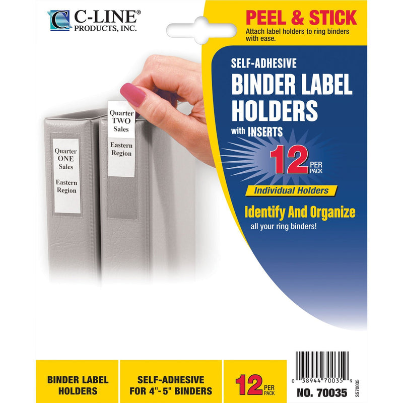 CLI70035-C-Line 70035 - Self-Adhesive Ring Binder Label Holders, Top Load, 2 1/4 x 3, Clear, 12/Pack