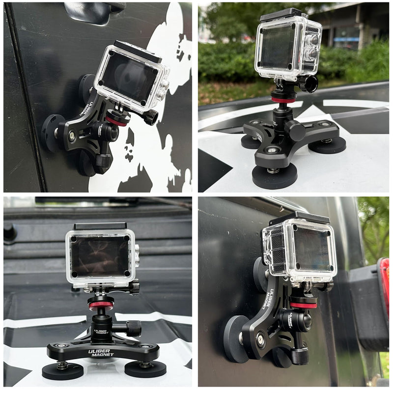 ULIBERMAGNET Magnetic Action Camera Mount,Solid Aluminum Magnetic Mount Tripod with Mini Ball Head,Strong Rubber Coated Magnet with 1/4’’-20 Male Thread Stud for Mobile Camera,GoPro,Security Camera 3*1.69INCH Magnetic Tripod Camera Mounts