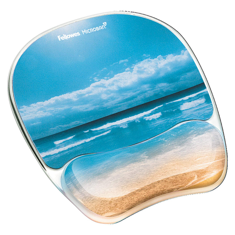 Fellowes Photo Gel Mouse Pad and Wrist Rest with Microban Protection, Sandy Beach (9179301), Blue, 9.25" x 7.31"