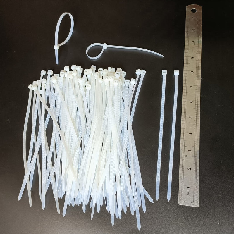 100pcs 8 inch Cable Zip Ties Heavy Duty, Premium Plastic Wire Ties with 50 LBS Tensile Strength, Self-Locking White Nylon Cable Tie Wraps Straps for Indoor and Outdoor 100 pcs 5 x 200 mm