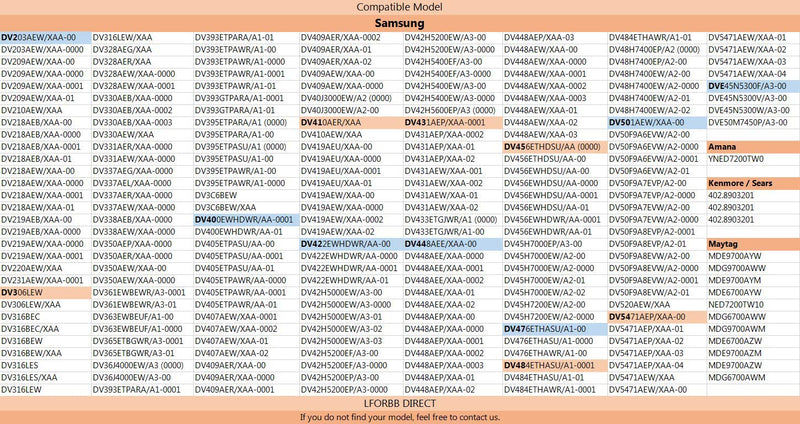 Dryer Heating Element for Samsung dv42h5000ew/a3 dv45h7000ew/a2 dv48h7400ew/a2 DC47-00019A Dryer Heating Element DC47-00018A Thermostat DC47-00016A DC32-00007A Thermistor & DC96-00887A Thermal fuse