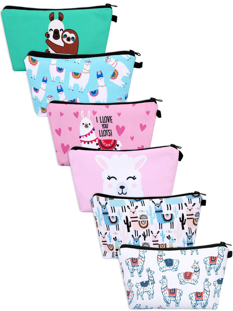 6 Pieces Makeup Bags Llama Makeup Pouch Alpaca Pattern Cosmetic Bags Cartoon Letters Printed Toiletry Travelling Bags for Valentine's Day (Cartoon Design)