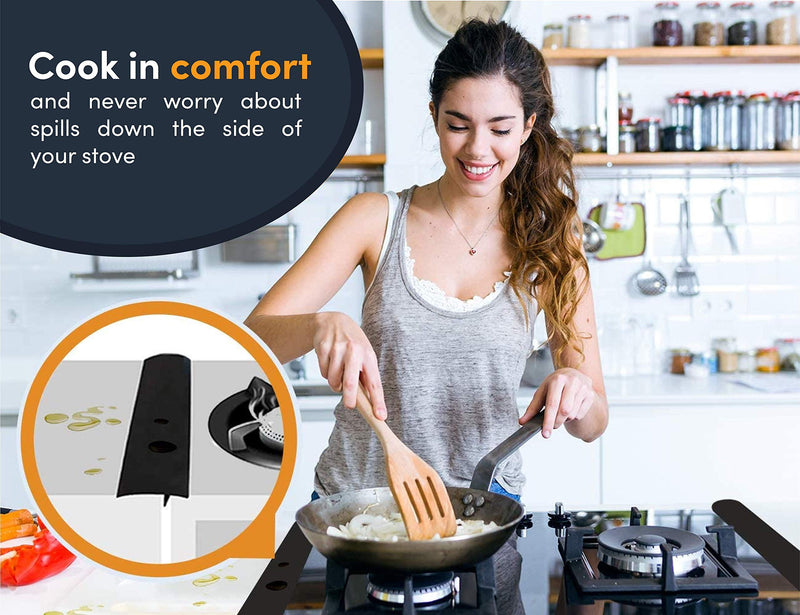 Linda's Silicone Stove Gap Covers (2 Pack), Heat Resistant Oven Gap Filler Seals Gaps Between Stovetop and Counter, Easy to Clean (21 Inches, Black) 21 Inches