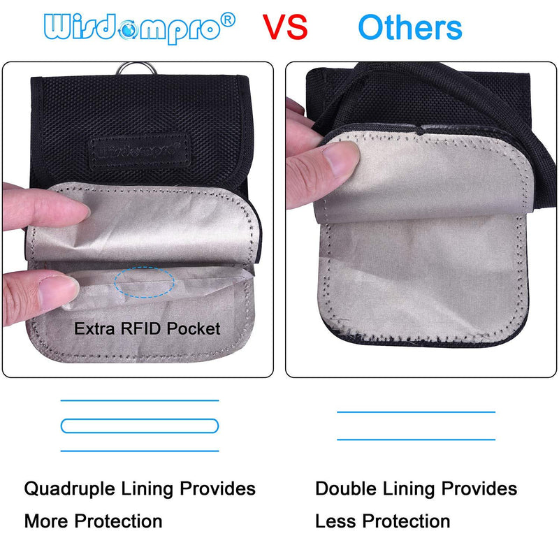 Faraday Bag for Key Fob, Wisdompro WP4694 RFID Key Fob Protector RF Car Signal Blocking, Anti-Theft Pouch, Anti-Hacking Case Blocker - Black