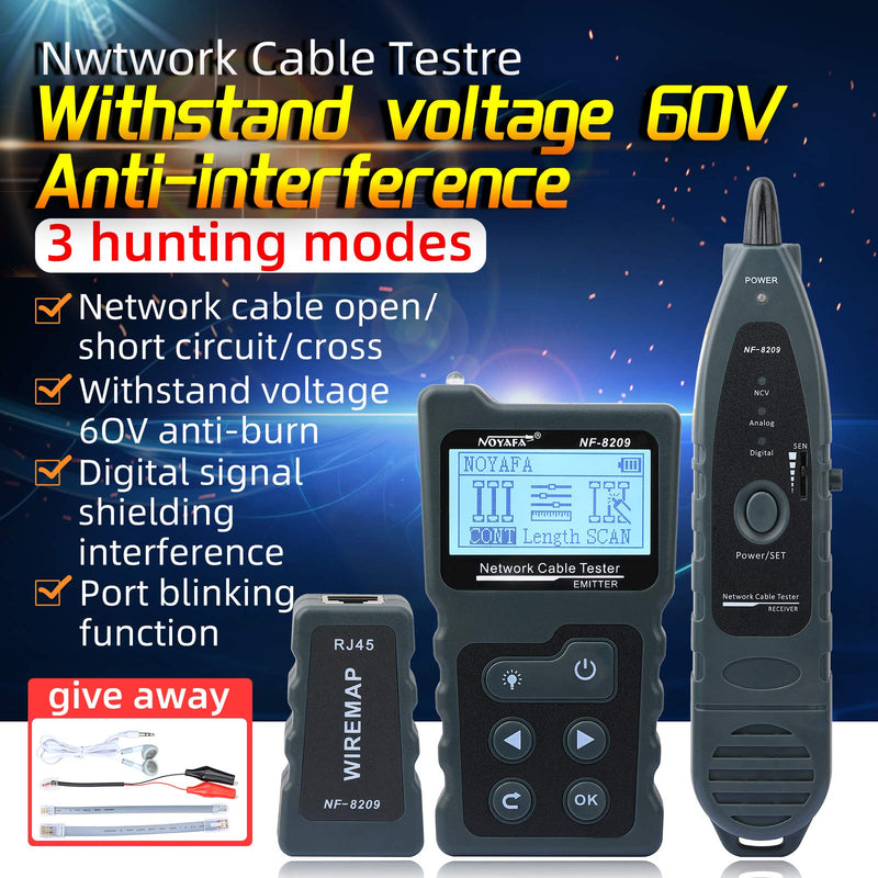 Cruiser NF-8209 Network Cable Tester with PoE Wire Tracker CAT5e CAT6 CAT6a Cable Length Measurement NCV Function Scan Cable Wiremap 4 in 1 Tester