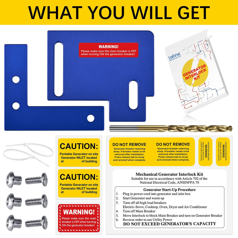 LATING Generator Interlock Kit for Horizontal Only Main Cutler Hammer CH-Series 150 and 200 Amp Panels with 1 1/2 Inches Spacing - Anodized, Blue
