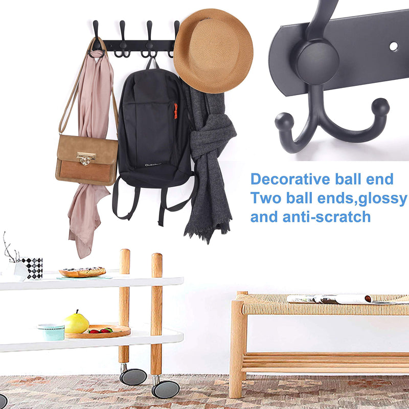 WEBI Coat Rack Wall Mounted Black,5 Tri Hooks for Hanging Coats,Wall Coat Hanger,Jacket Hanger,Wall Rack for Clothes,Backpack 1 Pack
