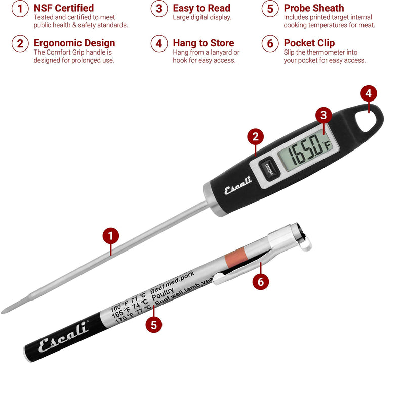 Escali DH1 Gourmet Digital Thermometer, NSF Certified-Black, Standard Black