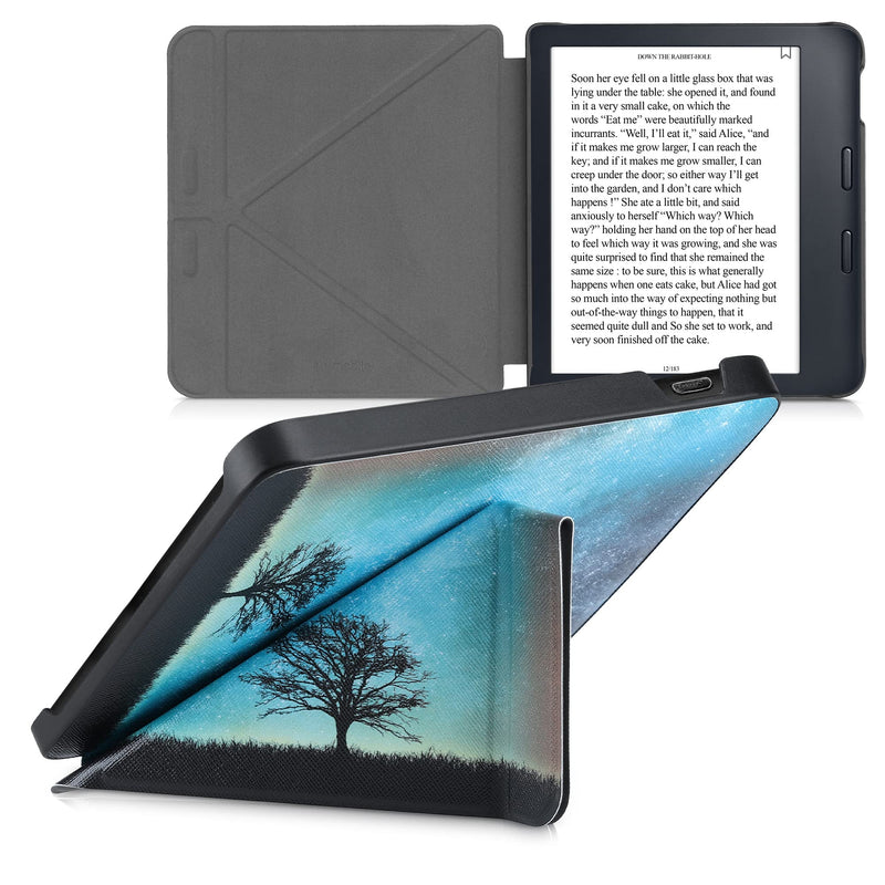kwmobile Origami Case Compatible with Kobo Libra 2 - Case Slim Premium PU Leather Cover with Stand - Cosmic Nature Blue/Grey/Black Cosmic Nature 04-22-01