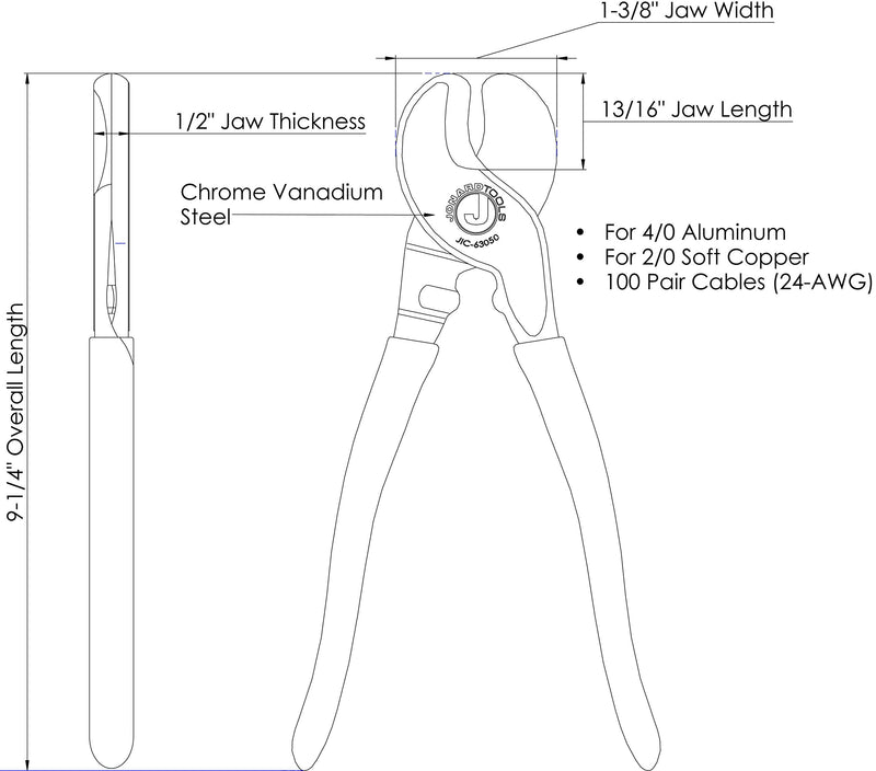 Jonard JIC-63050 High Leverage Cable Cutter with Red Handle, 9-1/4" Length