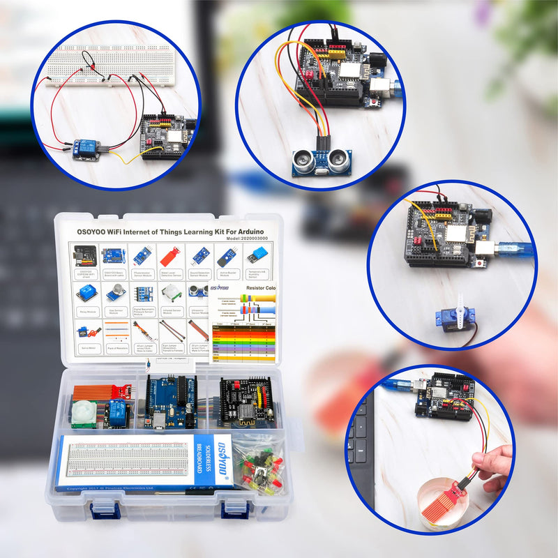 OSOYOO WiFi Internet of Things Learning Kit for Arduino | Include ESP8266 WiFi Shiled | Smart IOT Mechanical DIY Coding for Kids Teens Adults Programming Learning How to Code