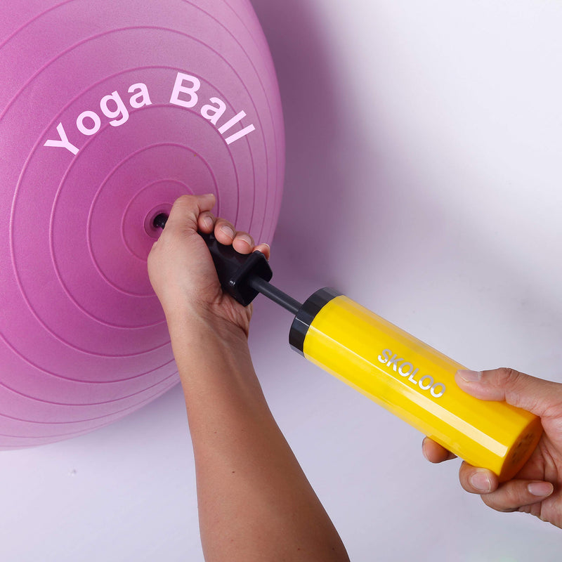 SKOLOO Hand Air Pump for Exercise Balls: Yoga Ball, Horse Hopper, Unicorn Bouncer, Balloon, Gym Ball, Inflatable Bouncing Horse, Inflatable Swimming Pools, Two-Way Hand Pump Yellow