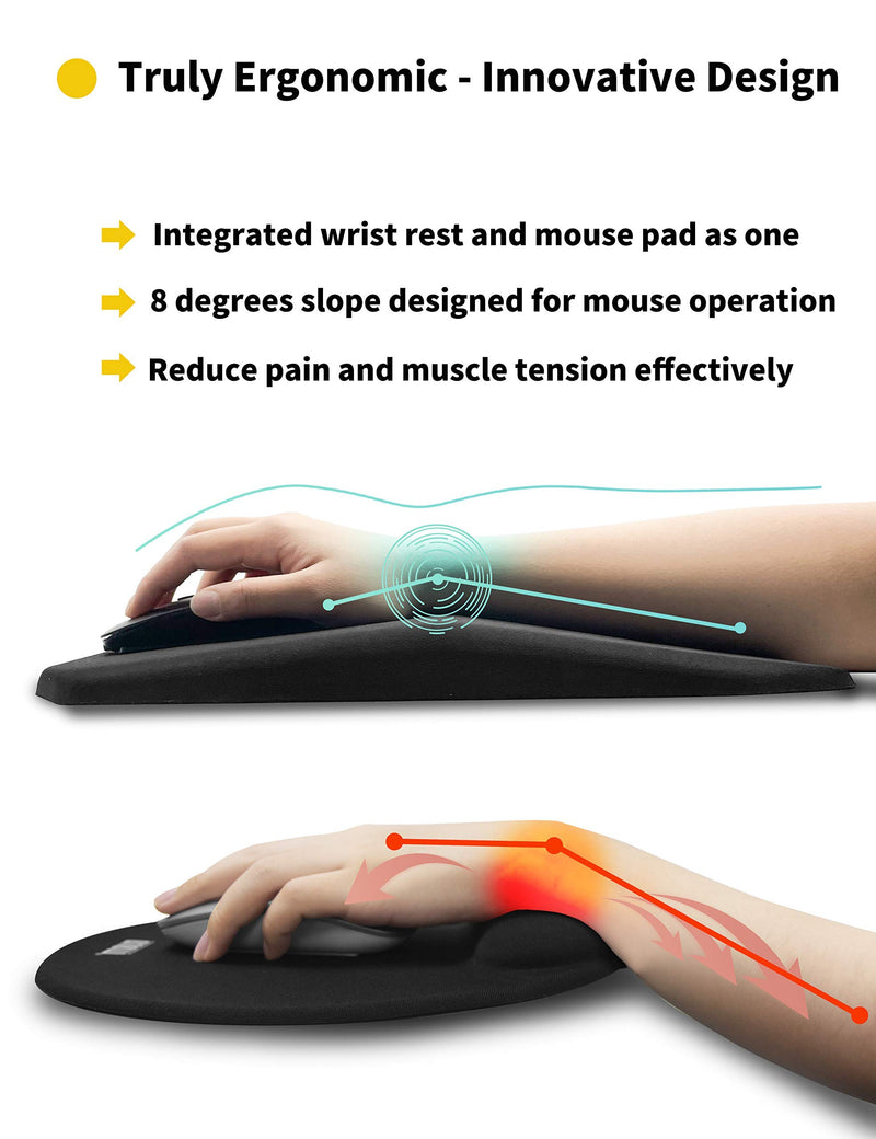 SOUNDANCE Ergonomic Mouse Pad with Wrist Support Gel,Mousepad Wrist Rest Thick,Relief Carpal Tunnel Pain,Entire Memory Foam with Non-Slip PU Base for Computer,Laptop,Desktop,Home,Office, 14 x 8”Black