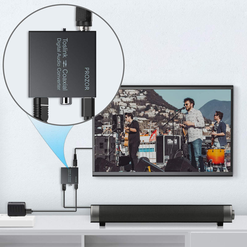 PROZOR 192K Bi-Directional Coaxial Optical Converter, Optical SPDIF Toslink to Coaxial, or Coaxial to Optical SPDIF Toslink, Support DTS/Dolby-AC3, Bi-derectional Digital Splitter with Optical Cable