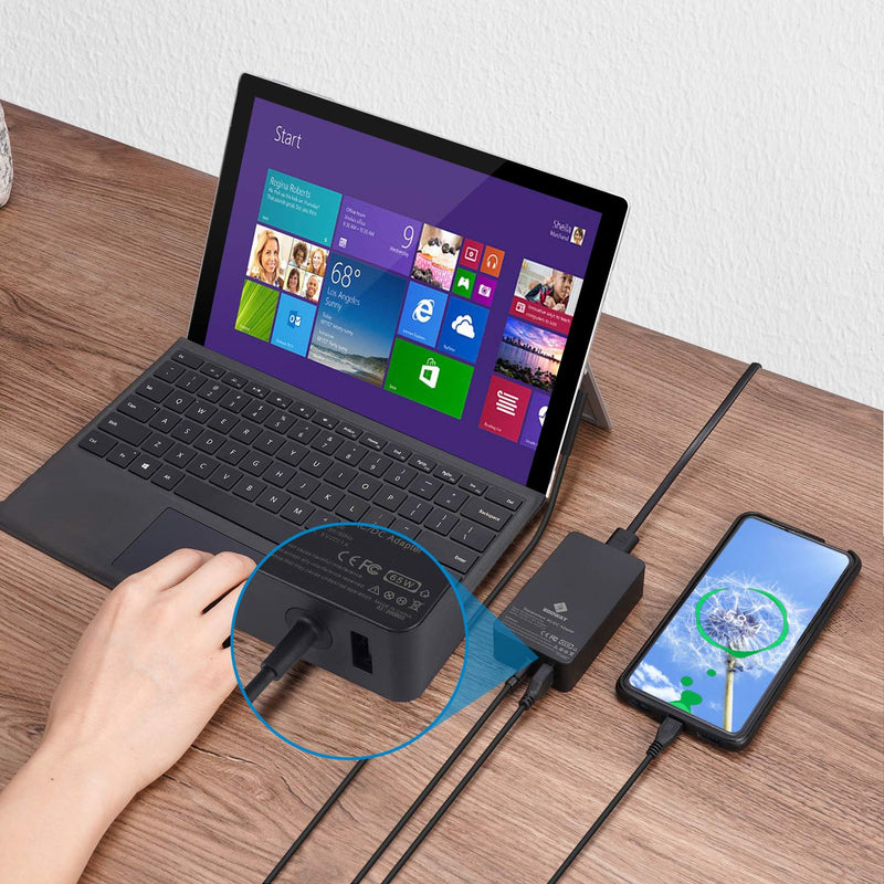 Surface Pro Charger, E EGOWAY 65W 15V 4A AC Power Supply Adapter Compatible with Surface Pro X 7 6 5 4 3 Surface Laptop 3 2 1 Surface Book Surface Go with Wall Plug and 6ft Power Cord