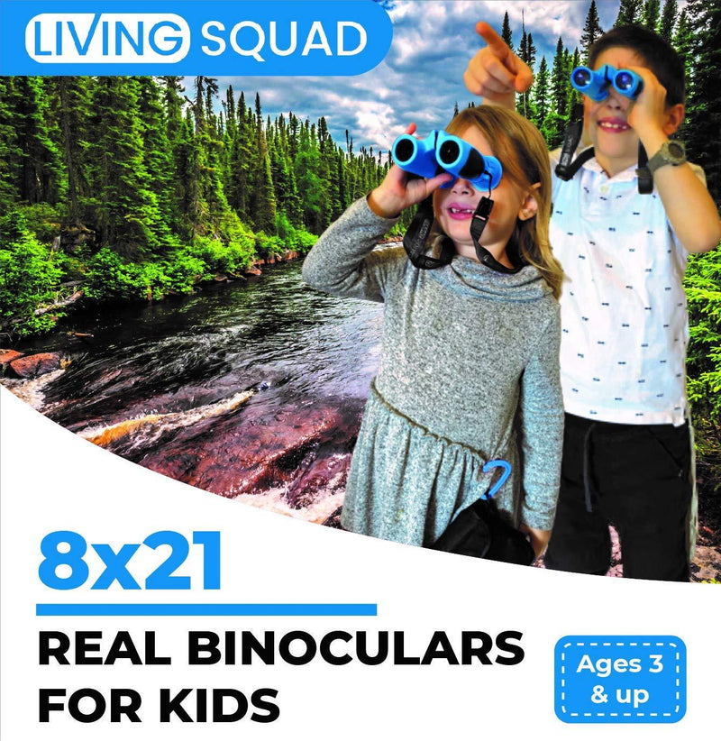 Kids Binoculars 8x21 Age 3-12, Shock Proof Compact Binoculars for Kids, High Resolution Optics for Bird Watching, Stargazing, Hunting, Hiking, Travel, Spy Games, Kids Learning Blue/Black