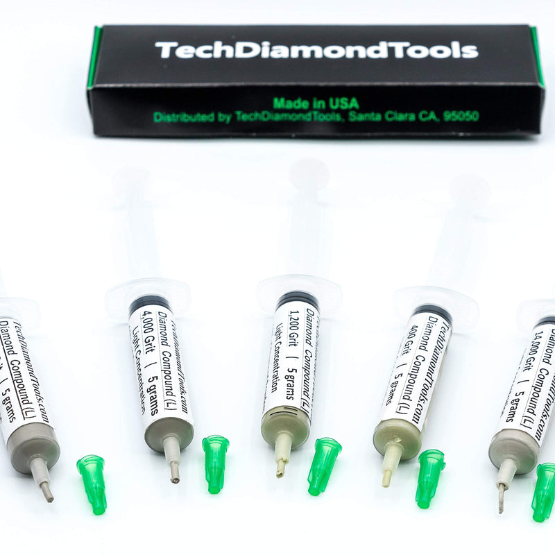 TechDiamondTools Set of 5 Diamond Compound Polishing Paste 400 1200 4000 14000 50000 Grit for Marble Glass Metal Rock Jewelry Resin Silver Gemstone with 10% of Diamond Powder USA Made 50000 14000 4000 1200 400 grit