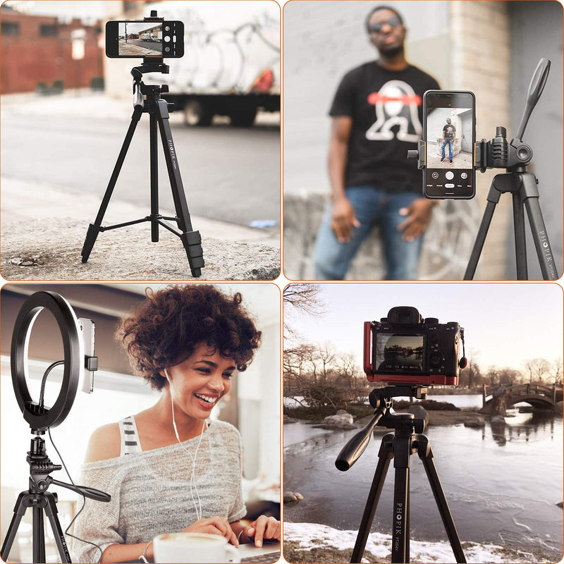 PHOPIK Lightweight Phone Tripod 55Inches, Video Tripod with 360 Panorama and 1/4â€ Mounting Screw for Mirrorless/Gopro/DSLR Camera, Phone Holder for Smartphone, Max Load 6.6 Lbs, Carry Bag Inclued