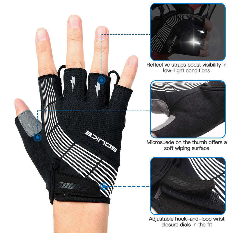 Souke Sports Cycling Bike Gloves Padded Half Finger Bicycle Gloves Shock-Absorbing Anti-Slip Breathable MTB Road Biking Gloves for Men/Women Black-black Small