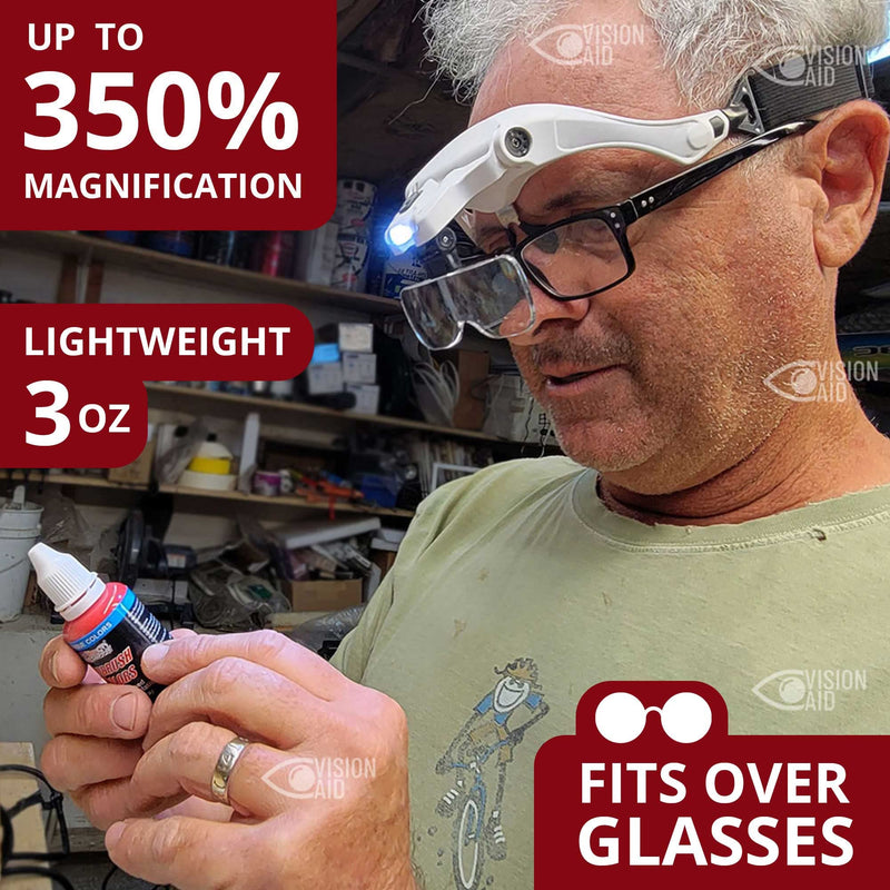 Vision Aid Magnifying Glasses with Light for Close Work, Illuminated Hands Free Headband Magnifier Goggles with Storage Case for Hobby Painting Reading Coin Watch Bead Jewelry