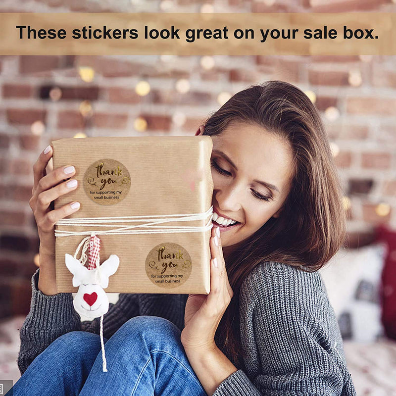 Thank You for Supporting My Small Business Stickers,1 inch 500Pcs Thank You Stickers Roll | Round Seal Stickers for Packing Bags,Envelope,Bouquet,Gift | Business Stickers for Crafters & Online Sales, Gold-1inch-500-d03