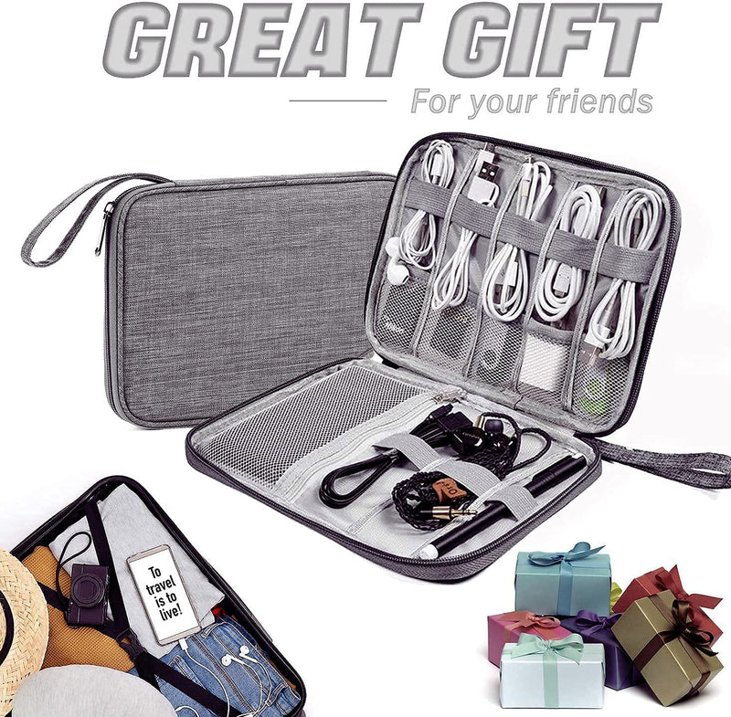 Electronic Organizer Travel Universal Cable Organizer Electronics Accessories Cases for Cable, Charger, Phone, USB, SD Card,1Pack Grey Single Layer/9.85”x7.48”x0.79”