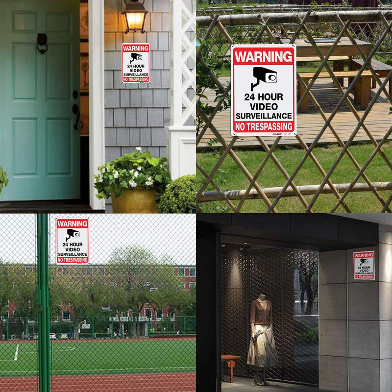 Video Surveillance Sign, MOLAER 3-Pack No Trespassing Signs, 10" x 7" UV Printed Waterproof Reflective 40 Aluminum Material, for Outdoor Security Camera Warning