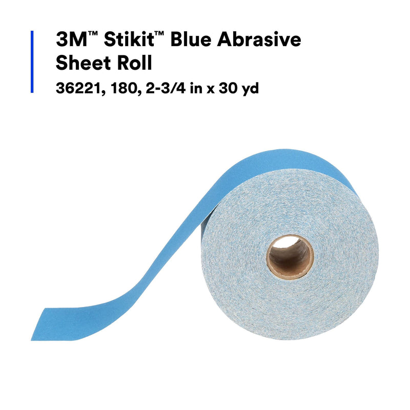 3M Stikit Blue Abrasive Sheet Roll 36221, Body Repair, Featheredging, 180 Grade, 2.75 in x 30 yd