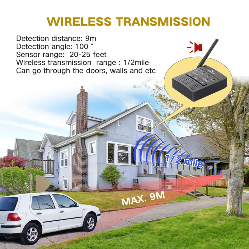 1/2 Mile Hosmart Rechargeable Driveway Alarm Wireless Sensor System & Driveway Sensor Alert System Weatherproof Security Outdoor Motion Sensor & Detector 1 Receiver & 1 Sensor Tan