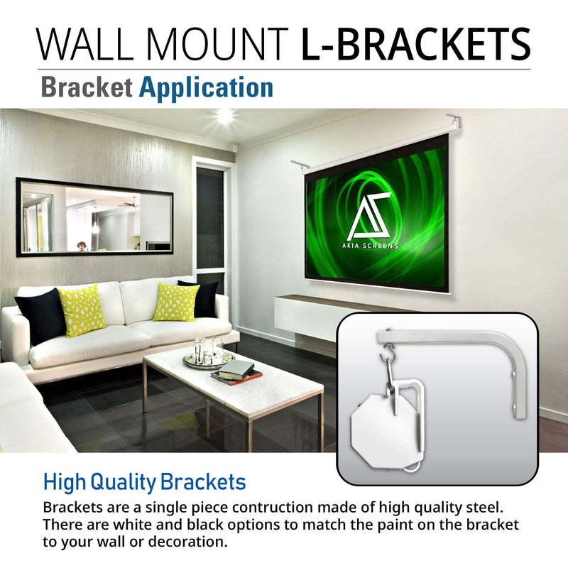 Akia Screens 10 inch Universal Projector Screen L-Bracket Wall Hanging Mount kit 10" Adjustable Extension with Hook, for Projector Screen Indoor Outdoor Movie Video Home Theater, White Bracket AK-ZLB