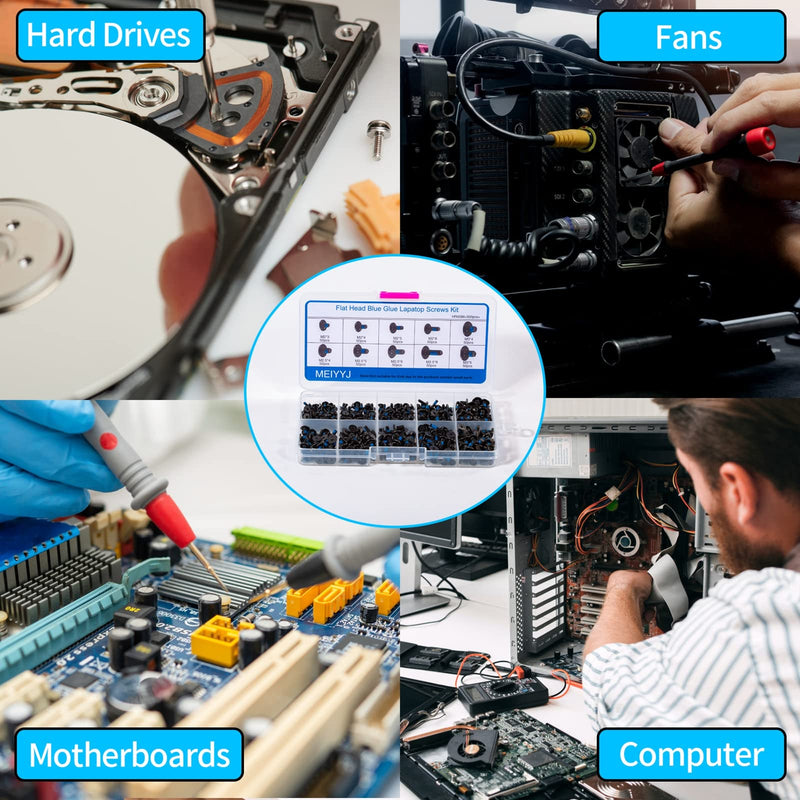 MEIYYJ Laptop Notebook Computer Replacement Screws Kit,Notebook Computer Screw with Blue Glue,PC Flat Head M2 M2.5 M3,Countersunk SSD Electronic Repair Accessories for Motherboard Fan Power Graphics 500PCS