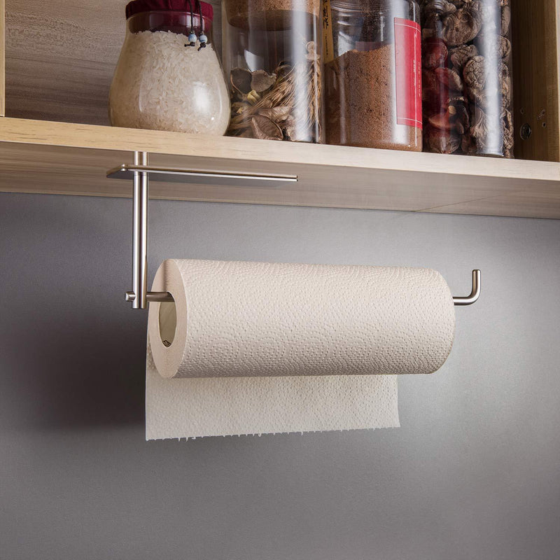 SUNTECH Paper Towel Holder Under Kitchen Cabinet - Self Adhesive Towel Paper Holder Stick on Wall, SUS304 Stainless Steel Rectangle-Silver
