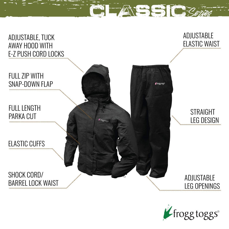 FROGG TOGGS Women's Classic All Purpose Rain Suit Small Black/Black